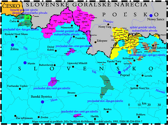 Mapa goralských obcí na Slovensku