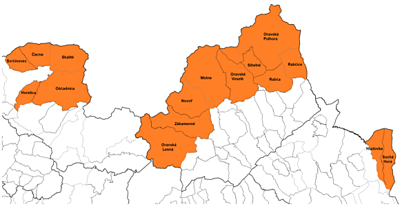 Mapa goralských obcí na Orave a Kysuciach